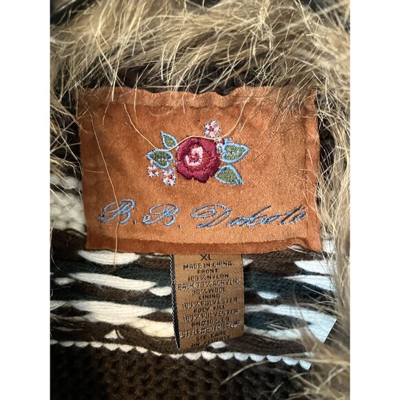 BB Dakota Faux Fur Collar Knit Back Vest Womens Size XL Full Zip Wool Blend - Picture 3 of 7